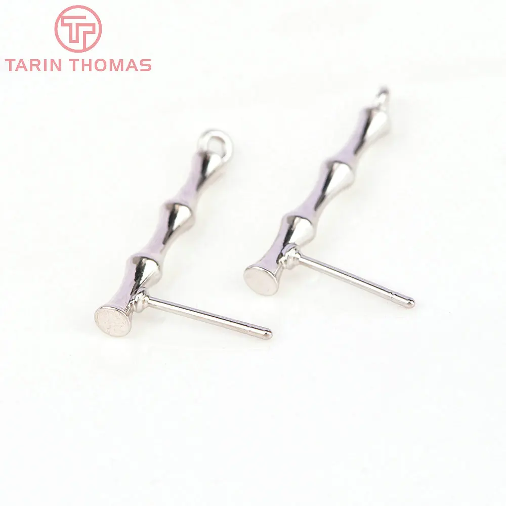 (2251)6PCS 20x3MM Hole 1.5MM 24K Gold Color Brass Bamboo Stud Earrings High Quality DIY Jewelry Making Findings Accessories