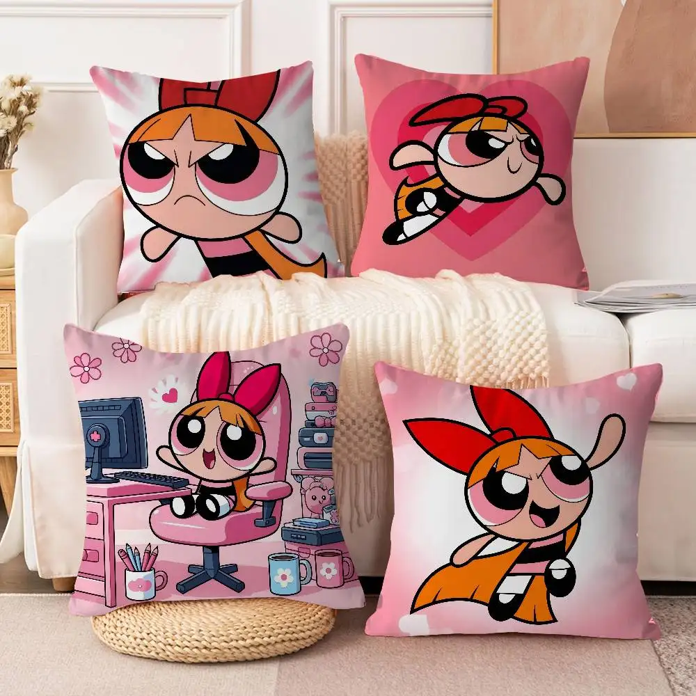 

Anime P-Powerpuff-GirlS Pillow Covers Cartoon Sofa Decorative Home Double-sided Printing Short Plush Cute Cushion Cover