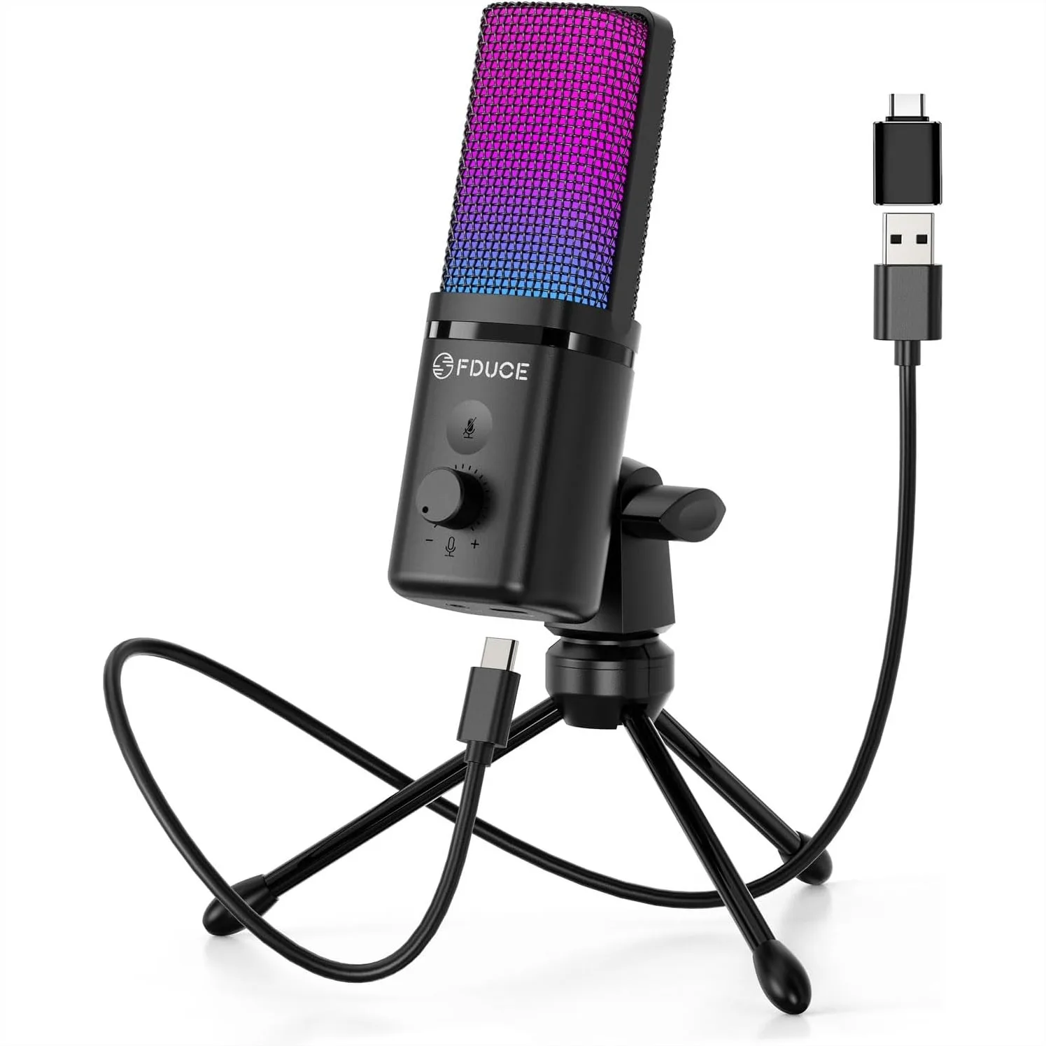 

Gaming USB Microphone for PC, RGB Condenser Mic with Tripod Stand, Quick Mute & Gain Control, Cardioid for Streaming Podcast