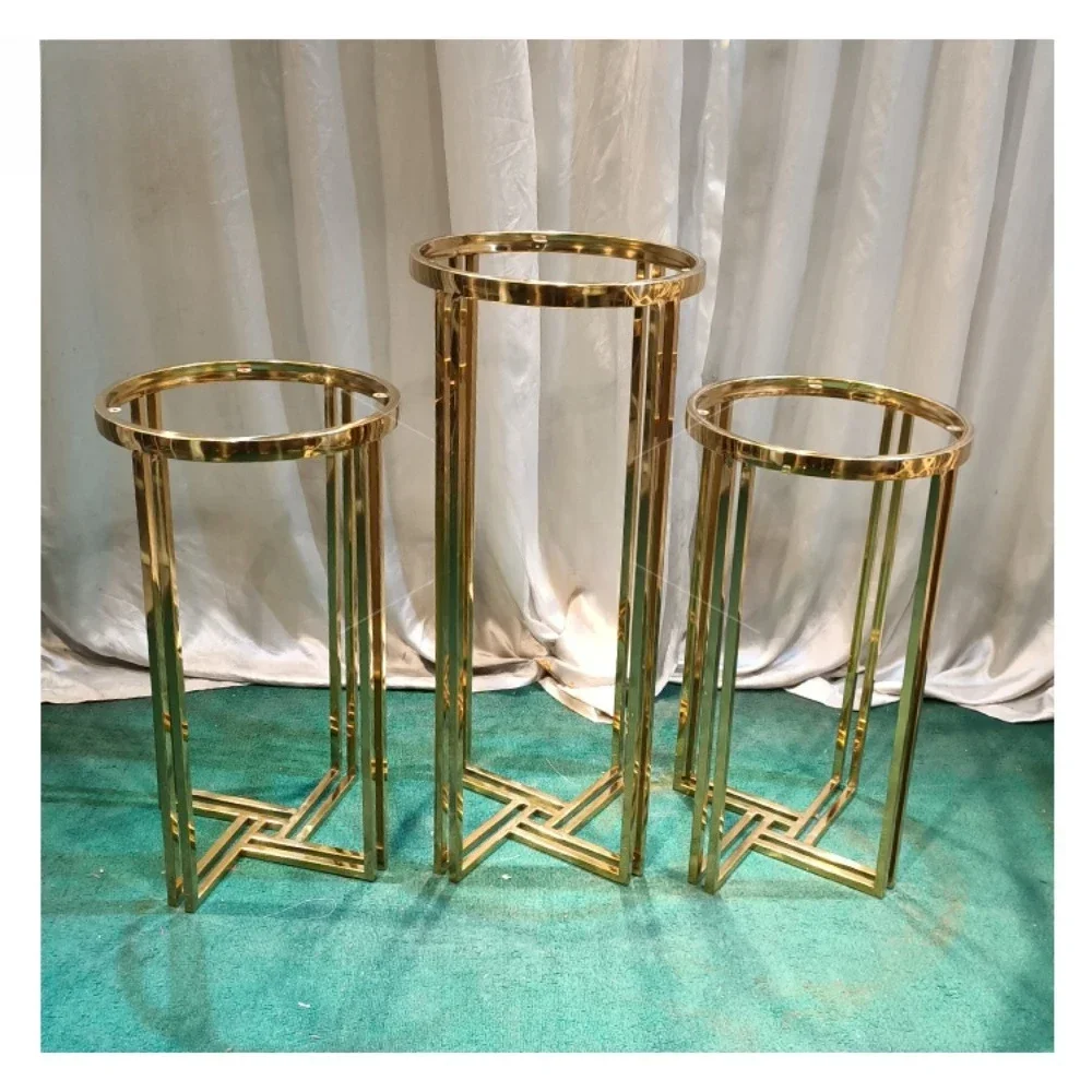 

Hot Sale Decorative Glass Top Wedding Table Cake Shiny Gold Wedding Flower Base