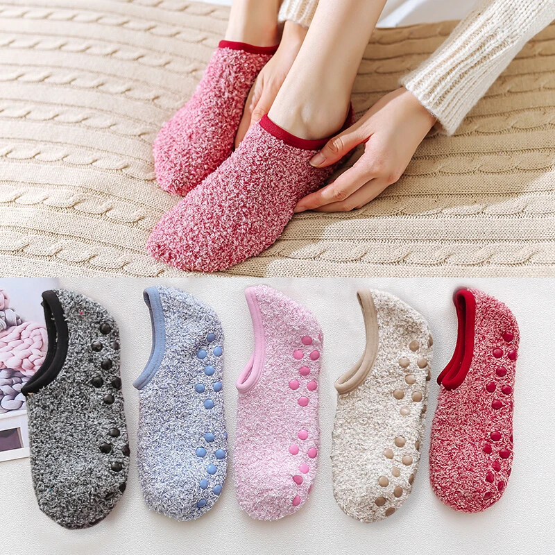 

Winter Plush Floor Socks Women Men Anti-Slip Trampoline Yoga Sock Thicken Warm Elasticity Slippers Indoor Outside Sport Sock