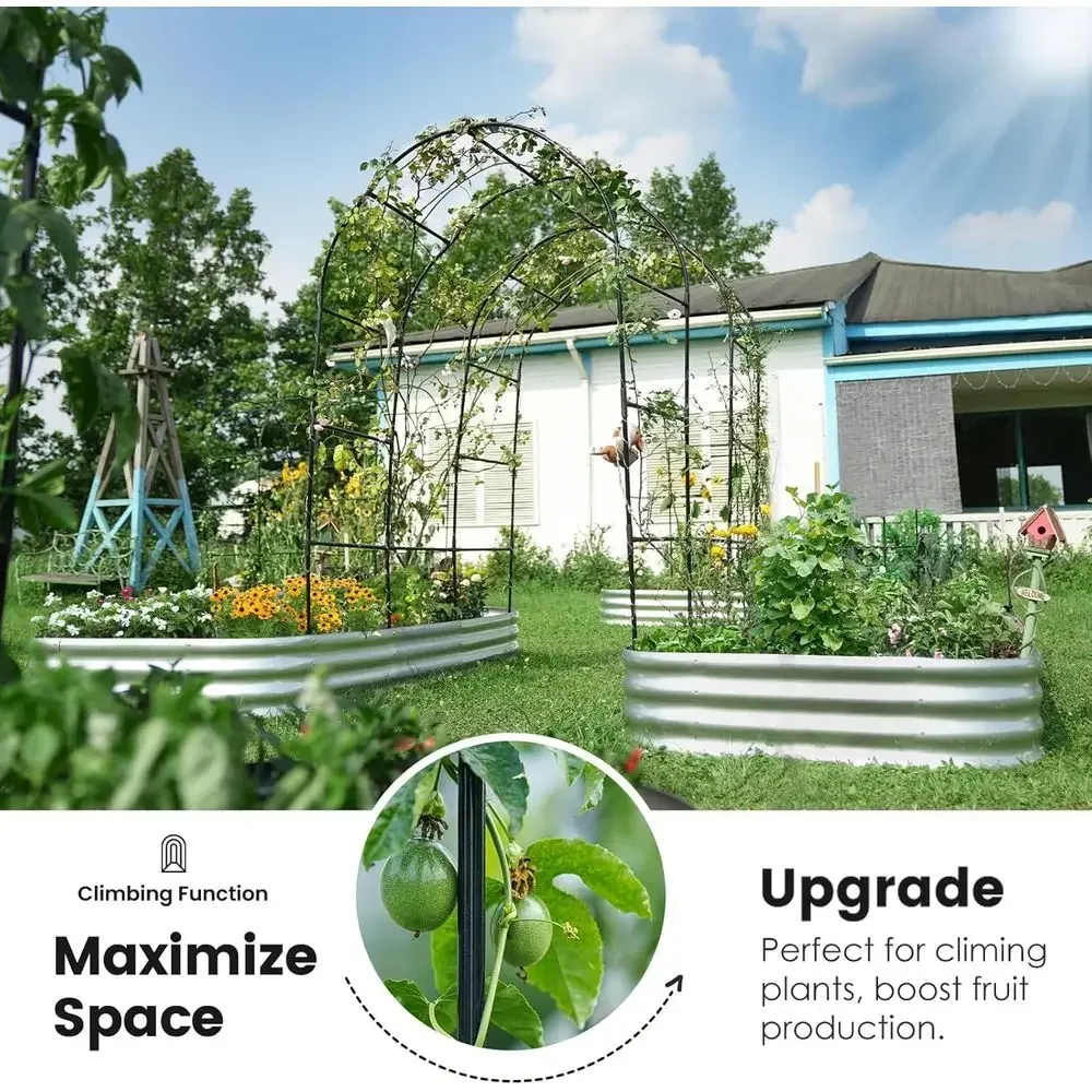 Raised Garden Bed with Arched Trellis, Galvanized Planter, 2-Piece Set, Silver