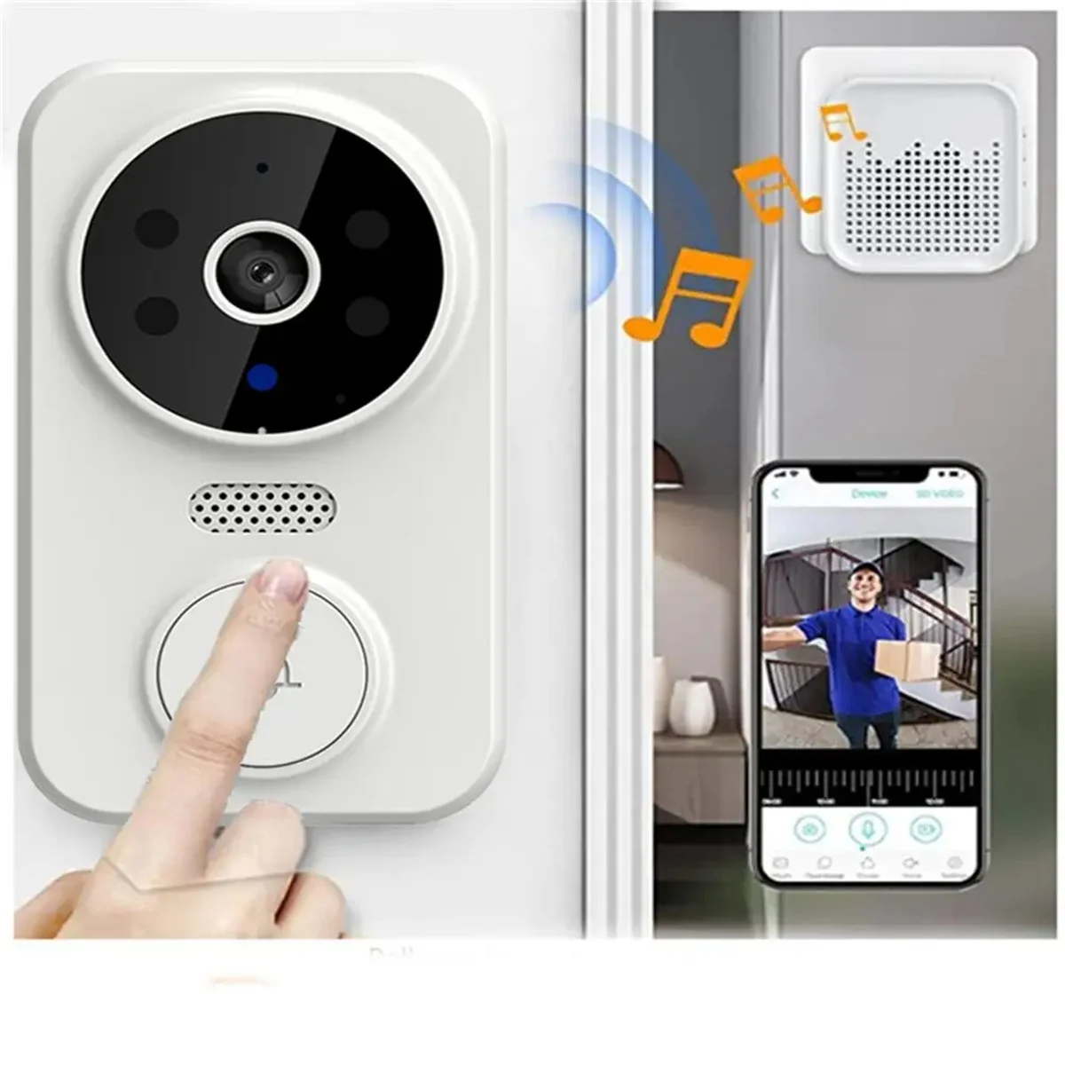 Tuya-M8 Campainha sem fio WiFi, Campainha Intercom Inteligente, 1080 HD, Chime Anel Interior, Câmera De Vídeo