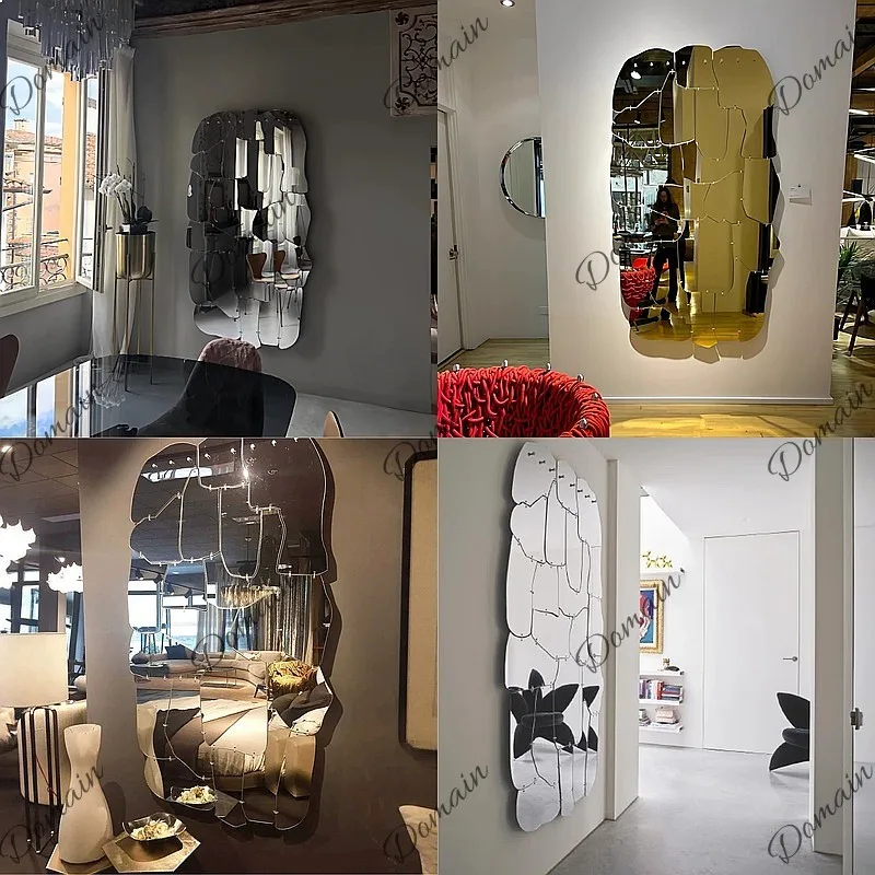 Italian Light Luxury Glass Full Body Mirror Wall Hanging Art Decor for Living Room Sofa Background