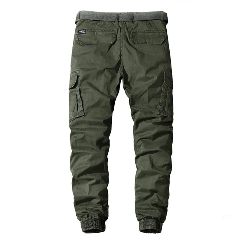 100% Cotton Cargo Pants Men Multi-Pocket Casual Joggers Trousers Mens Military Zipper Fly Full Length Casual Pants No No Belt