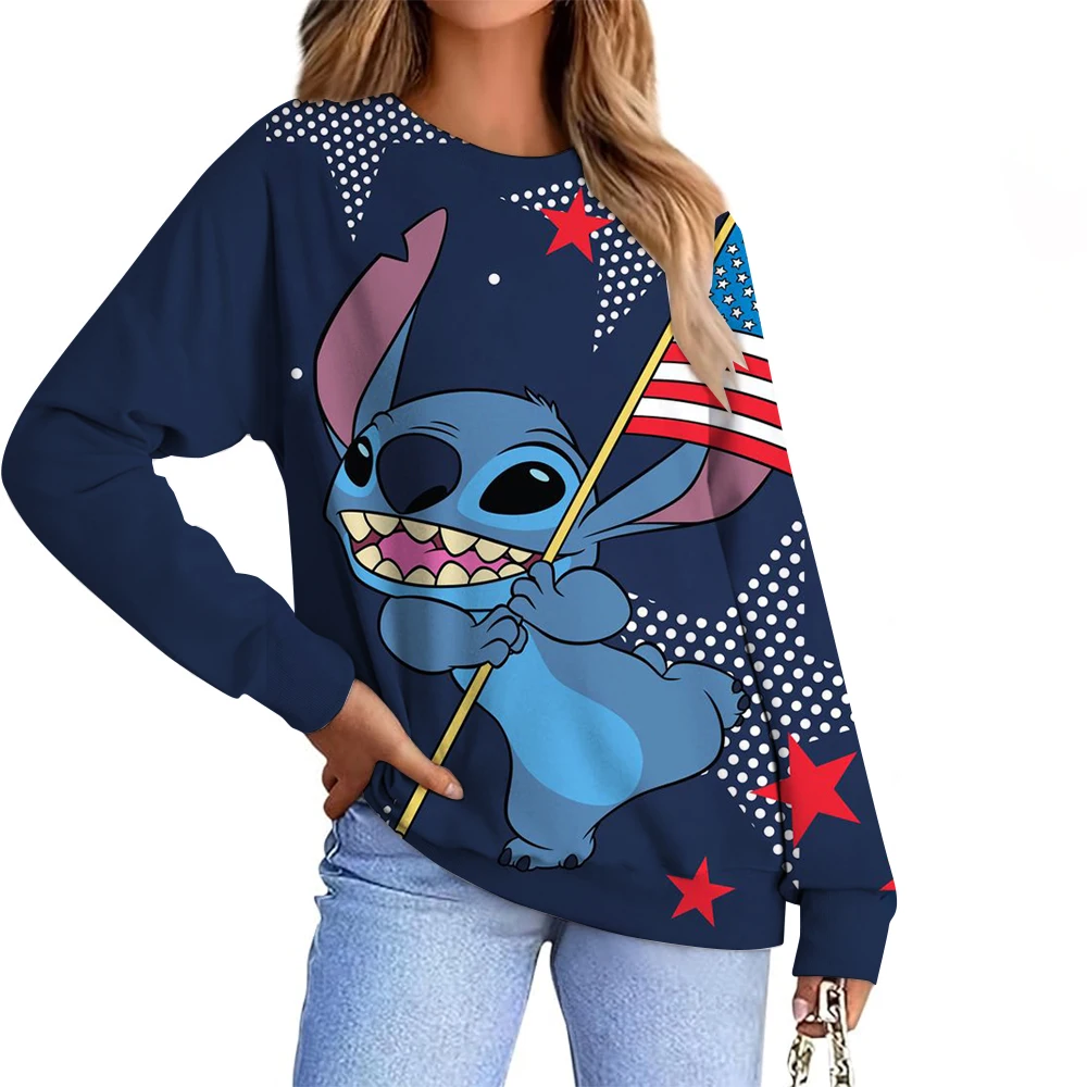 Solto disney stitch impressão casual moletom feminino tie dye manga longa outono inverno novo estilo confortável em torno do pescoço topo