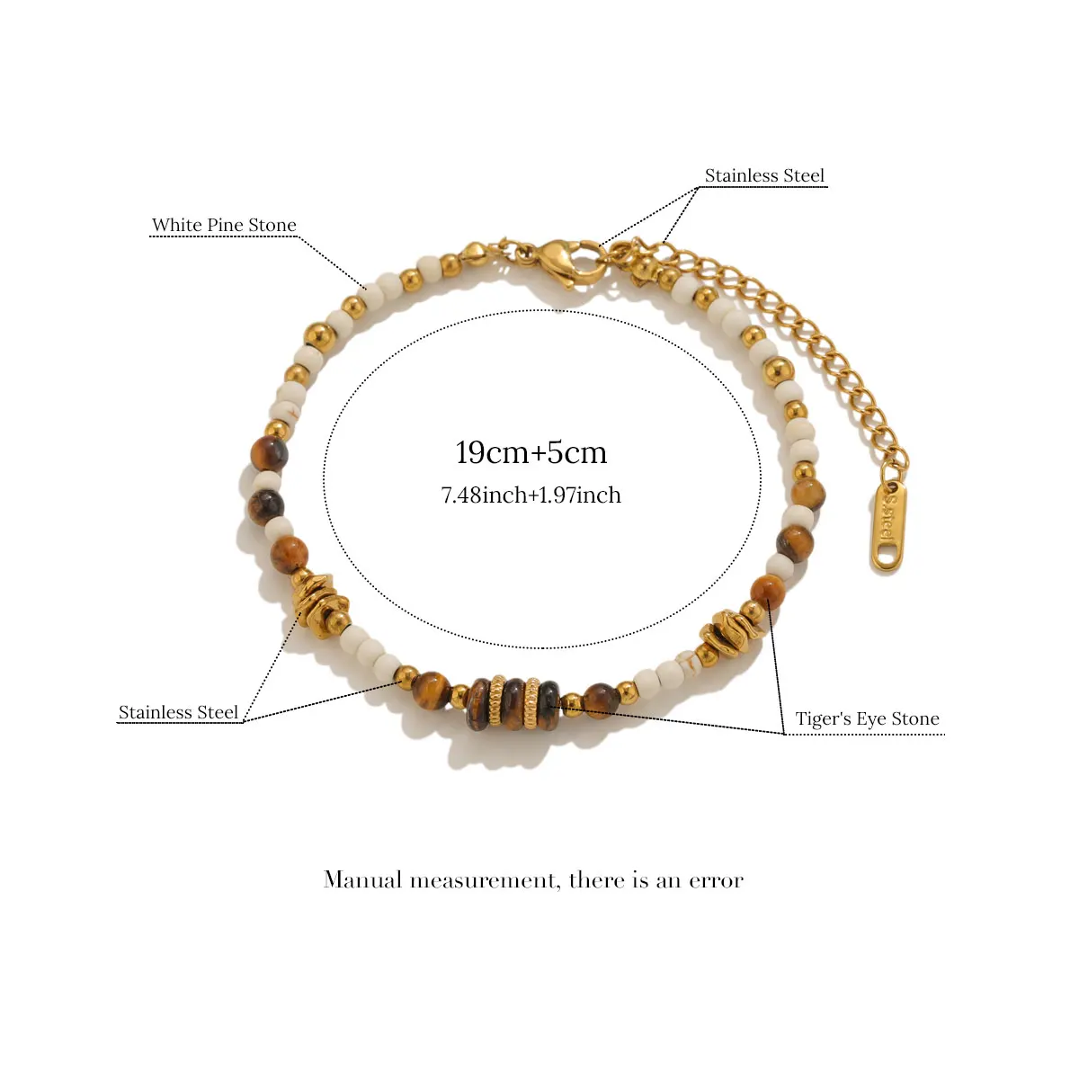 Jolivie Edelstahl Naturstein Perlen Armband Damen Trendy Boho Vintage Damen Handarmbänder und Armreifen Schmuck – Detail 2