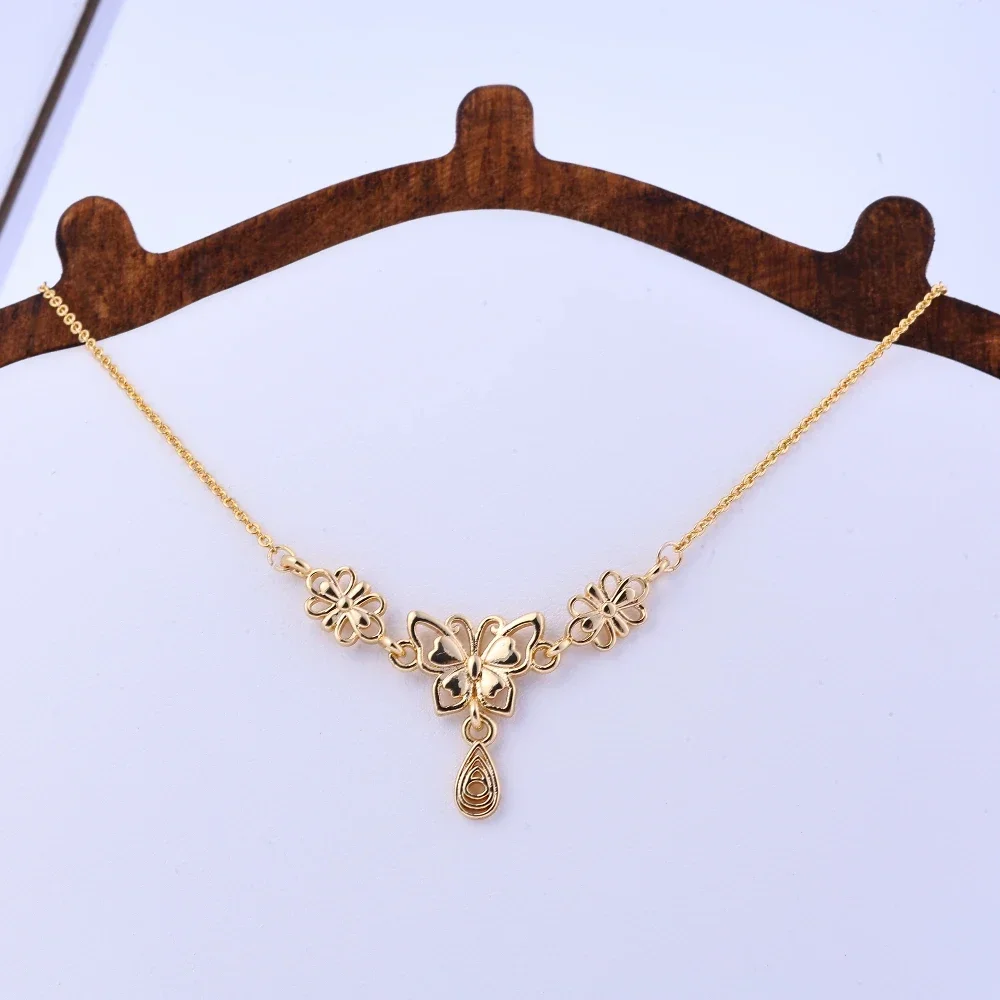 Butterfly, butterfly, flower, tassel necklace, antique, retro court style, hollowed out flower, water droplet, collarbone chain,