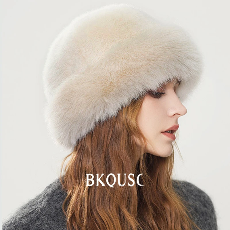 BKQUSC الفاخرة الفراء المرأة بيني ضوء الكاكي سلسلة القبعات وشاح الأذن Protacter شتاء جديد دافئ أفخم قبعة وشاح الأذن حامي مجموعة