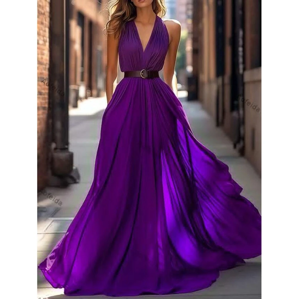 

Elegant V Neck Evening Dresses A Line Sleeveless High Quality Banquet Celebrity Prom Party Female Gowns Classic Gorgeous