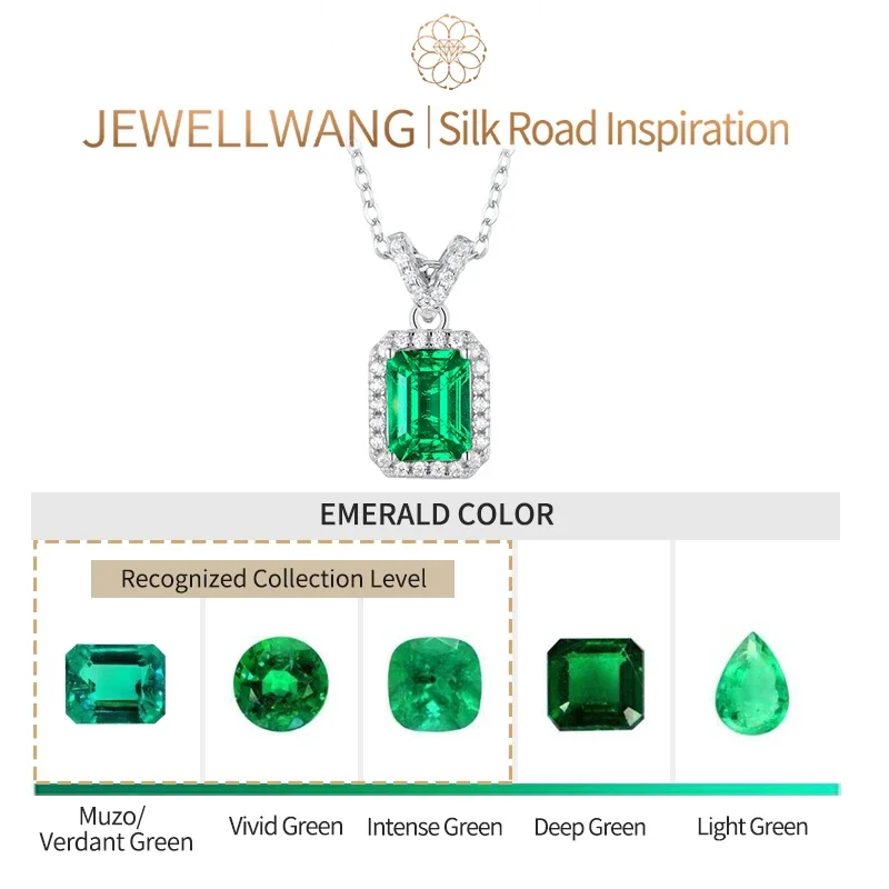 Silk Road Inspiration 18K Gold Lab Grown 1-3 Ct Emerald Necklace Pendant Diamond Surround|Present a 925 Sterling Silver Necklace