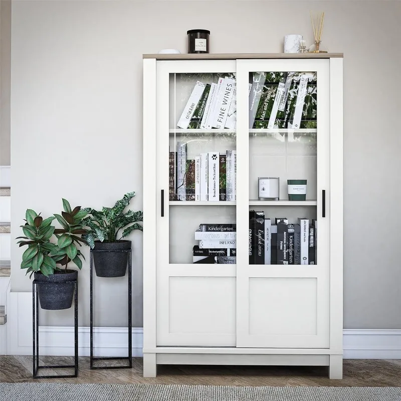 Librería rústica de granja, armario con puertas corredizas de vidrio