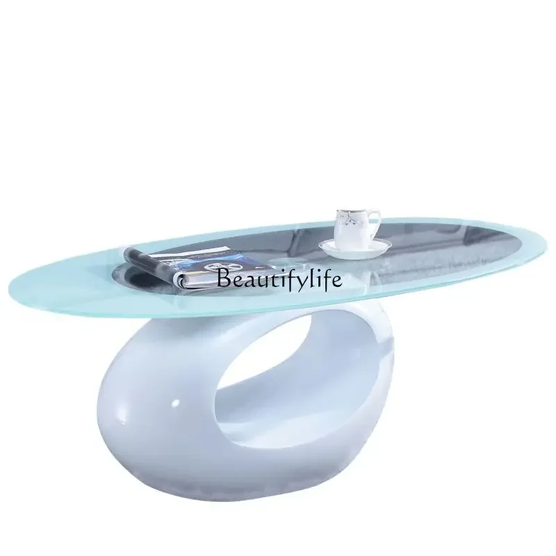

FG28Fashion Creative Tempered Glass Coffee Table Simple Oval Paint Small Coffee Table