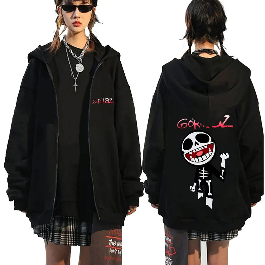 

Rock Band Gorillaz Funny Face Graphic Zipper Hoodie Men Women Casual Oversized Zip Up Jacket Men's Hip Hop Zip Up Sweatshirts