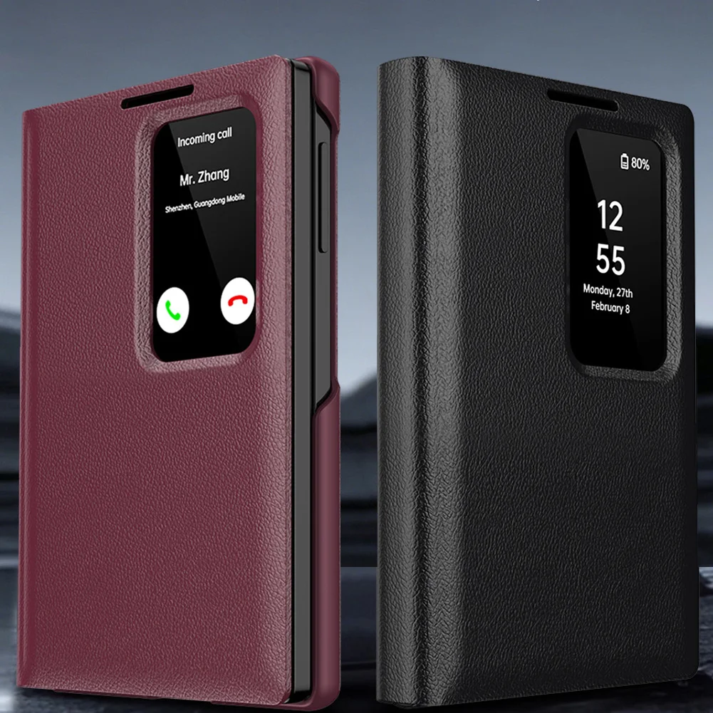 Smart View Window Flip Leather Case For Galaxy Z Fold 8 Kickstand Shockproof Phone Protective Cover Shell