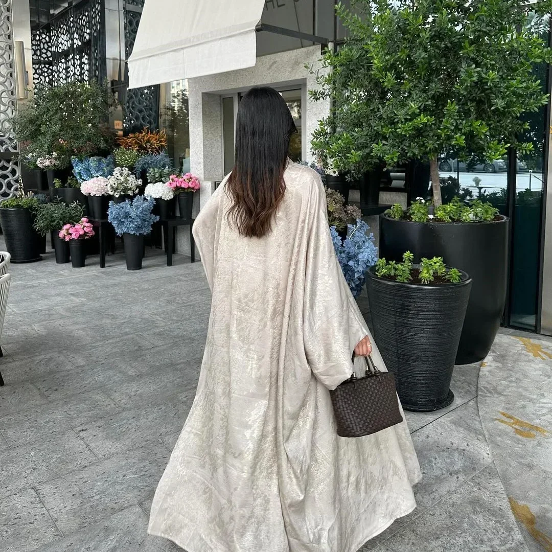 Abaya en Satin Bronzant Ouvert pour Femme, Kimono Musulman, Dubaï, Luxe, Turquie, Vêtements d'Extérieur Modestes, Tenue Islamique, Kaftan, Robe du Ramadan