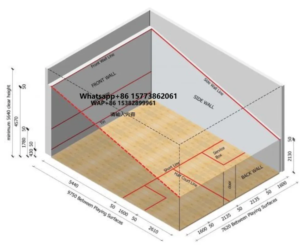 Low Price Hig Quality Squash Glass Indoor  Court With Lamps and Wood Flooring Squash Court Fittings
