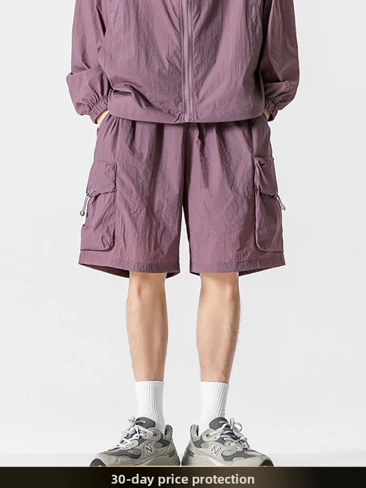 

NTED Japanese Sle Outdoor Workwear orts Men's Summer Faion Lightweight Sun Protection Five-Quarter Straight Leg Trousers