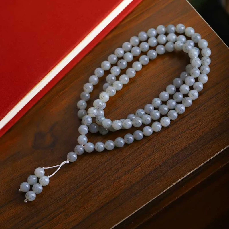 

Натуральное ожерелье из нефрита Хотан (сине-белый старинный материал) из 108 бусин, цепочка для свитера