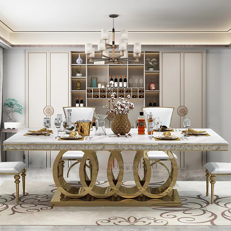 custom.Modern Luxury Top-Notch Dining Table Set Rectangular Marble Hotels and Restaurants Elegant Dining Room Furniture