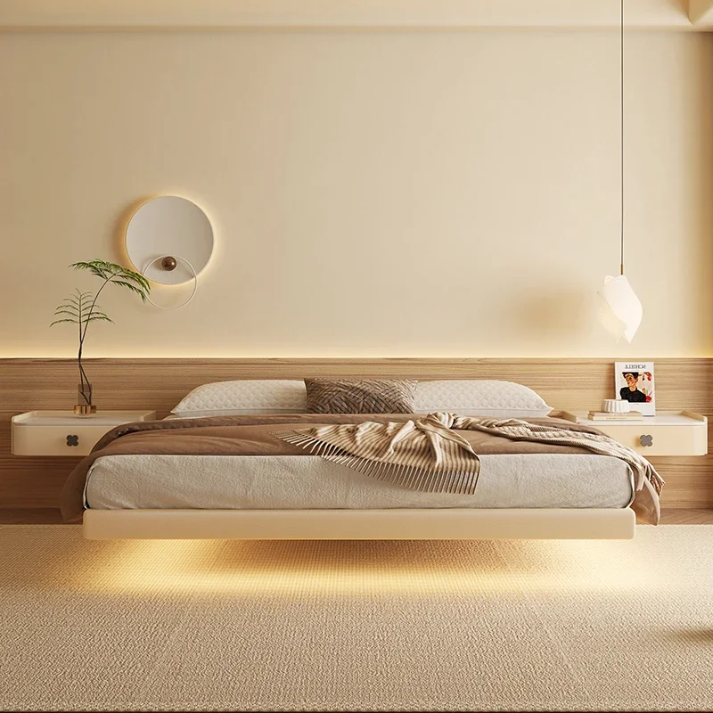 Bed Modern Simple Small Apartment Double Bed Frame Silent Cream Wind Hanging Bed High-Profile Figure