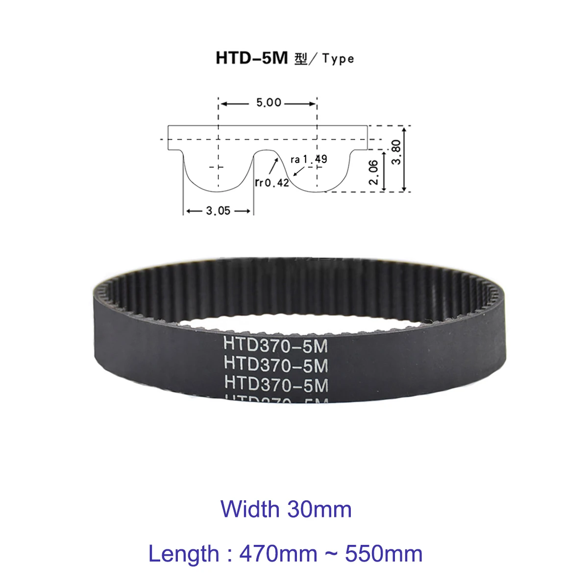 

HTD-5M Timing Belt Width 30mm Rubber HTD5M Synchronous Belts Length 470/475/485/490/495/500/505/510/525/535/550 mm Closed Loop