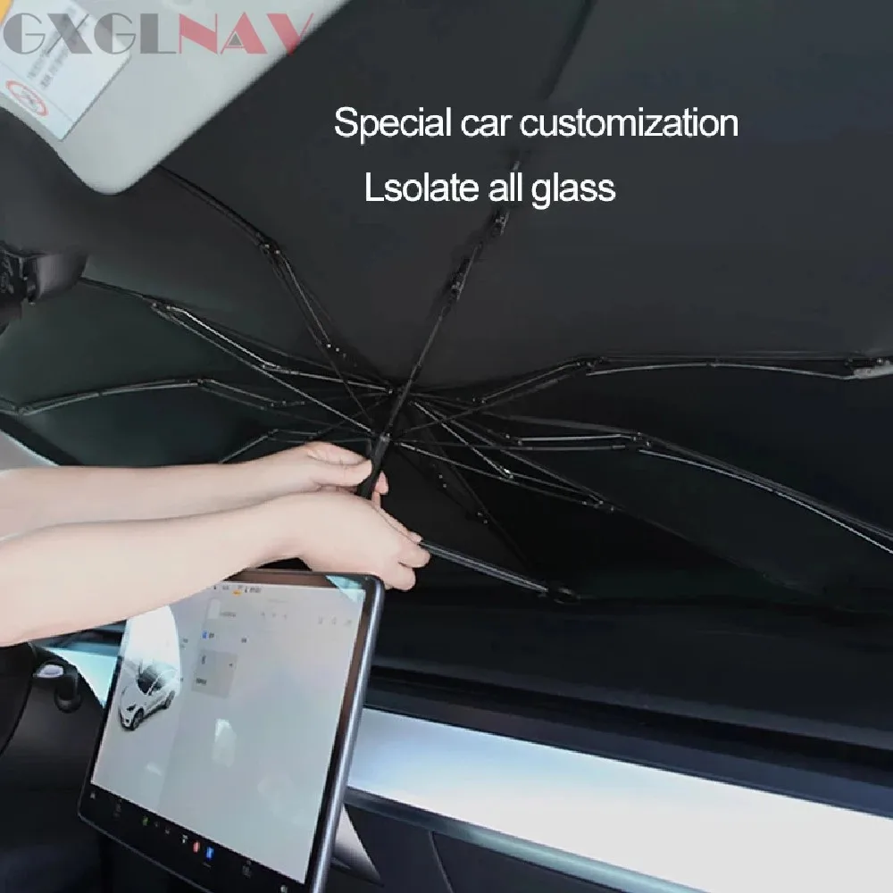 

Car Sunshade For Model X/3/Y/S Protective Umbrella Style Front Window Sunshade Protection Insulated Umbrella Foldable Sunshade