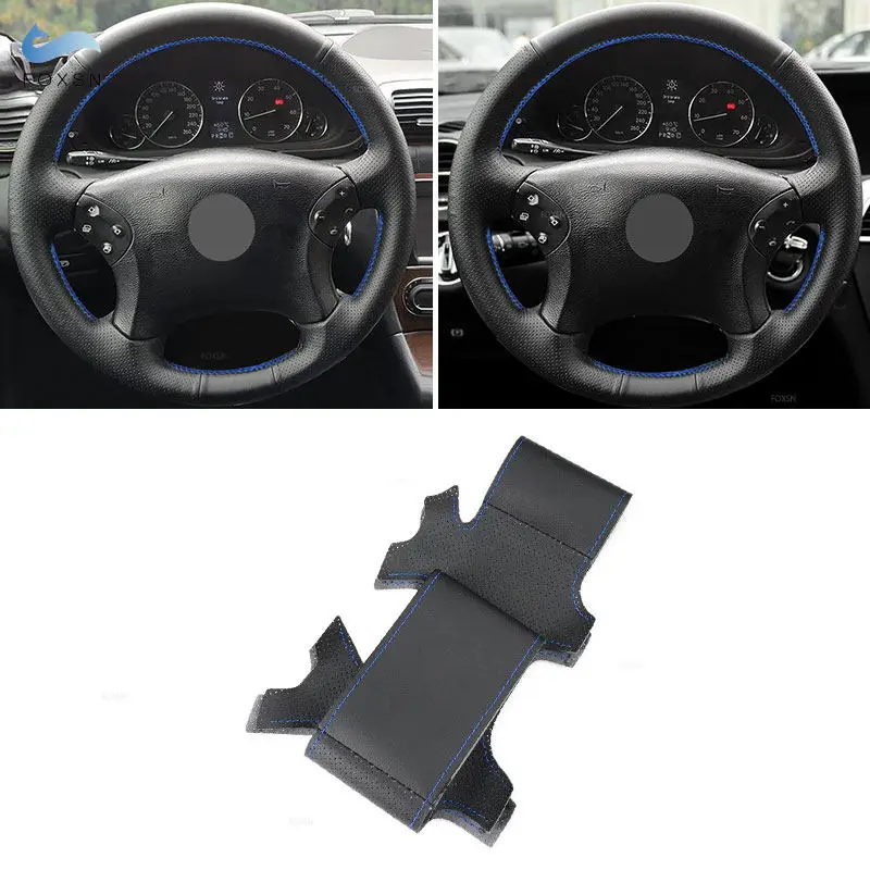 Perforated Leather Car Interior Steering Wheel Cover For Mercedes Benz C Class W203 2001 2002 2003 2004 2005 2006 2007 blue line