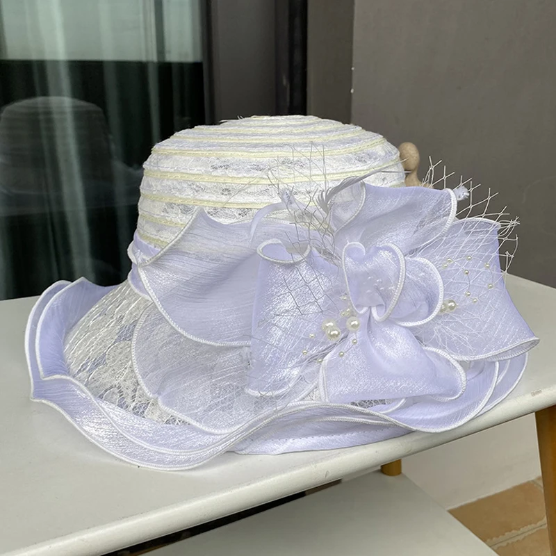 2025Damen Fascinator Millinery Kirchenhut Elegante Schleife Breite Krempe Eimerhüte Kentucky Derby Fedora Damen Sommer faltbare Sonnenkappe – Detail 15