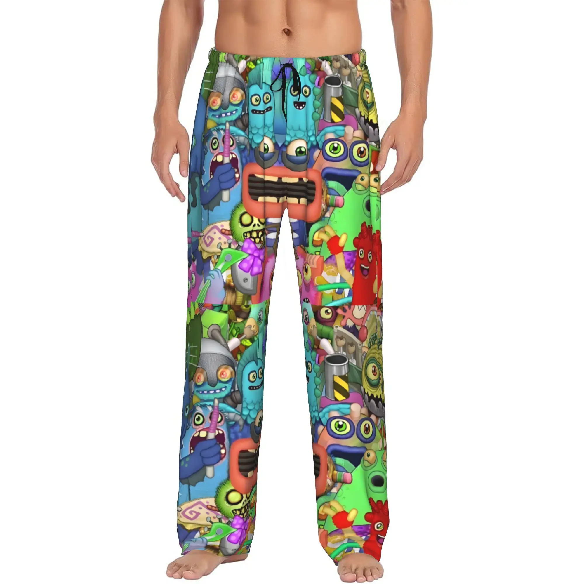Custom My Singing Monsters Pajama Pants for Men Funny Games Lounge Sleep Stretch Sleepwear Bottoms with Pockets