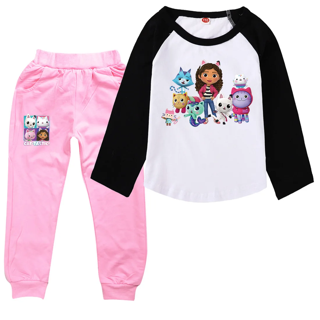 Cartoon Gabbys Puppenhaus T-Shirt Kinder Langarm Casual Tops Hosen 2 stücke Set Kleinkind Mädchen Gabby Chat Kleidung Kinder kleidung