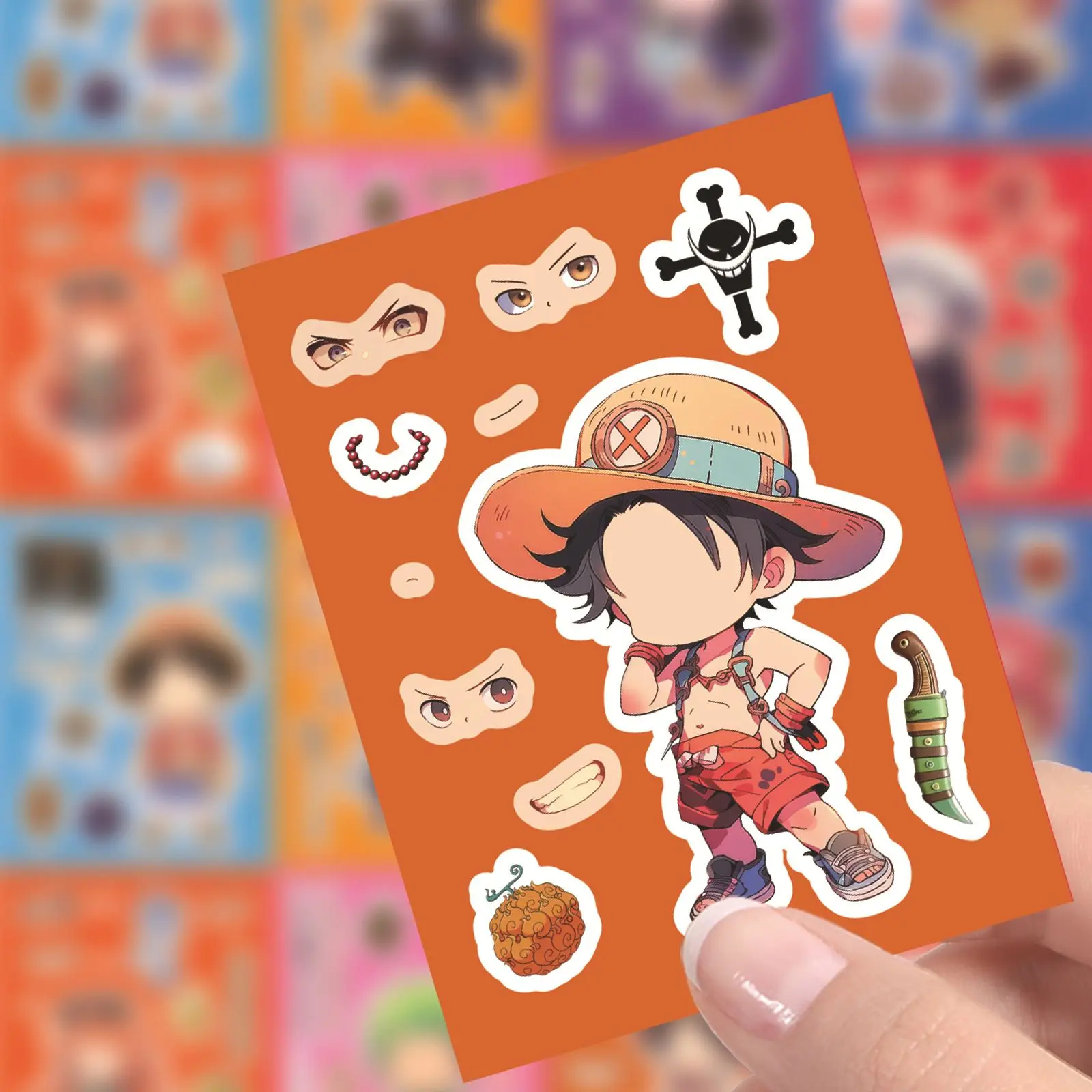 16 One Piece Anime Puzzle Stickers Cartoon Character Face Transformation DIY Self-Adhesive Scrapbook Stickers Luggage Decoration