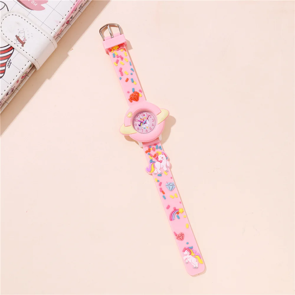 Cute Unicorn Children\'s Watch Cartoon Quartz Wristwatches, Colored Plastic Band Quartz Boy Girl Student Decorative Watches