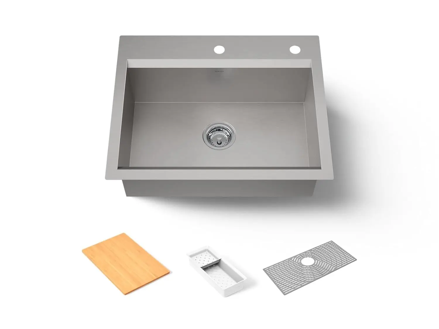 

27" Workstation Stainless Steel Kitchen Sink Topmount Undermount Single Bowl with Accessories 2 Faucet Holes Custom