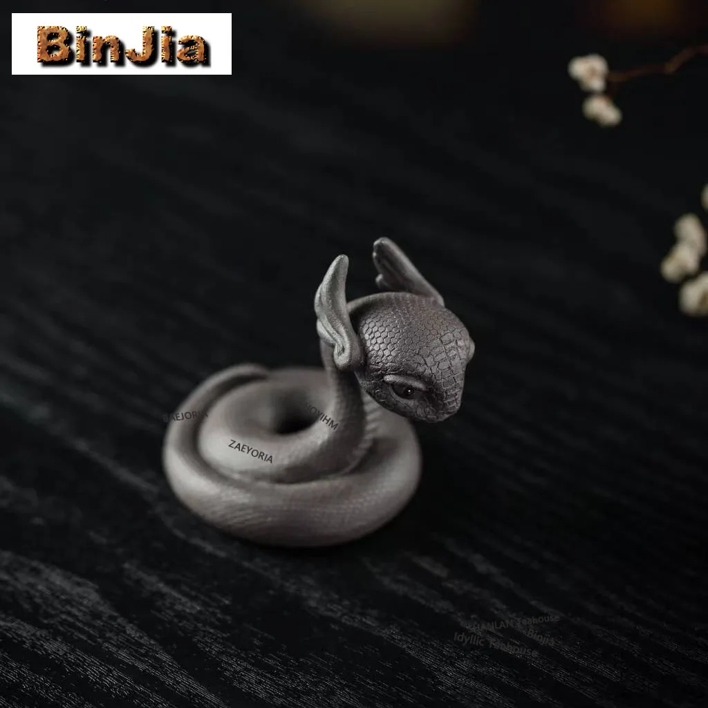 Yixing Zisha Little Flying Snake Tea Pet Vintage Fish Tank Landscaping Tea Figurine Play Toys Tea Statue Ornaments Workmanship