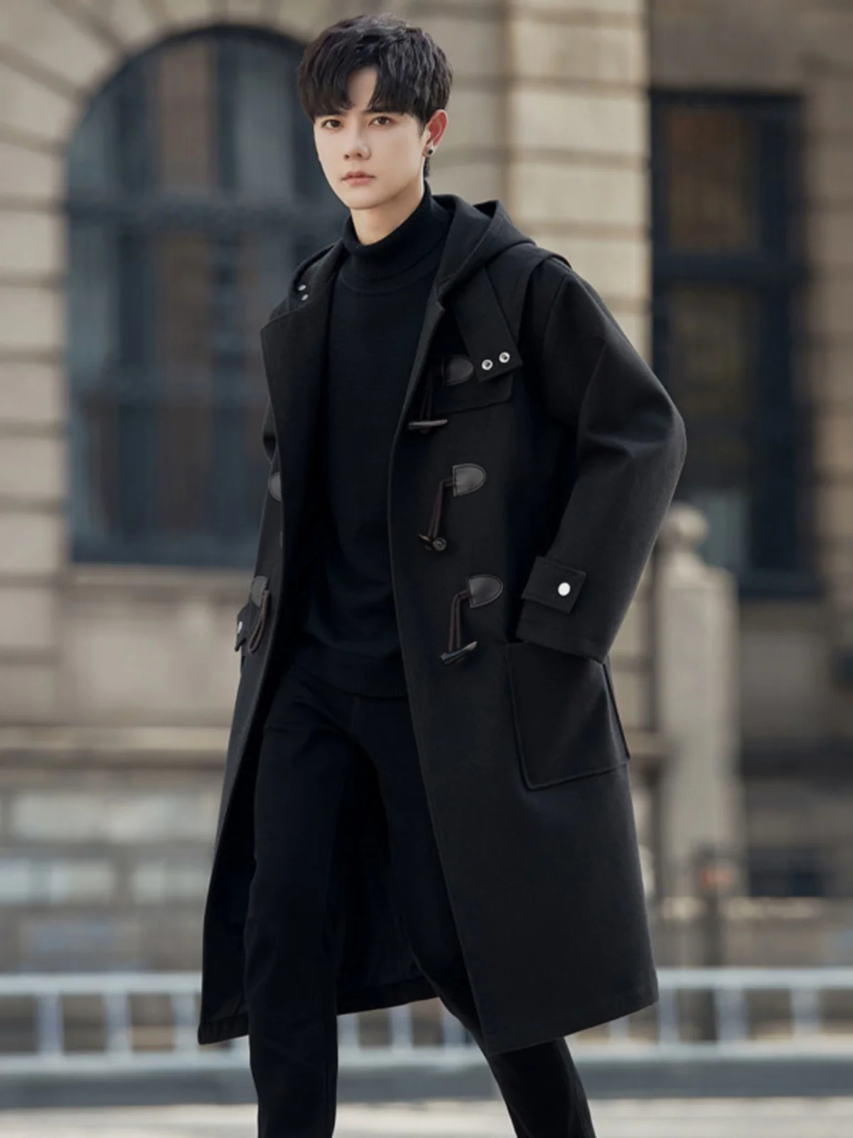 

Bla Tweed Men's Coat Autumn Winter Faion Brand Single Button Mid-Length Woolen Material Windbreaker Cleanfit Jaet