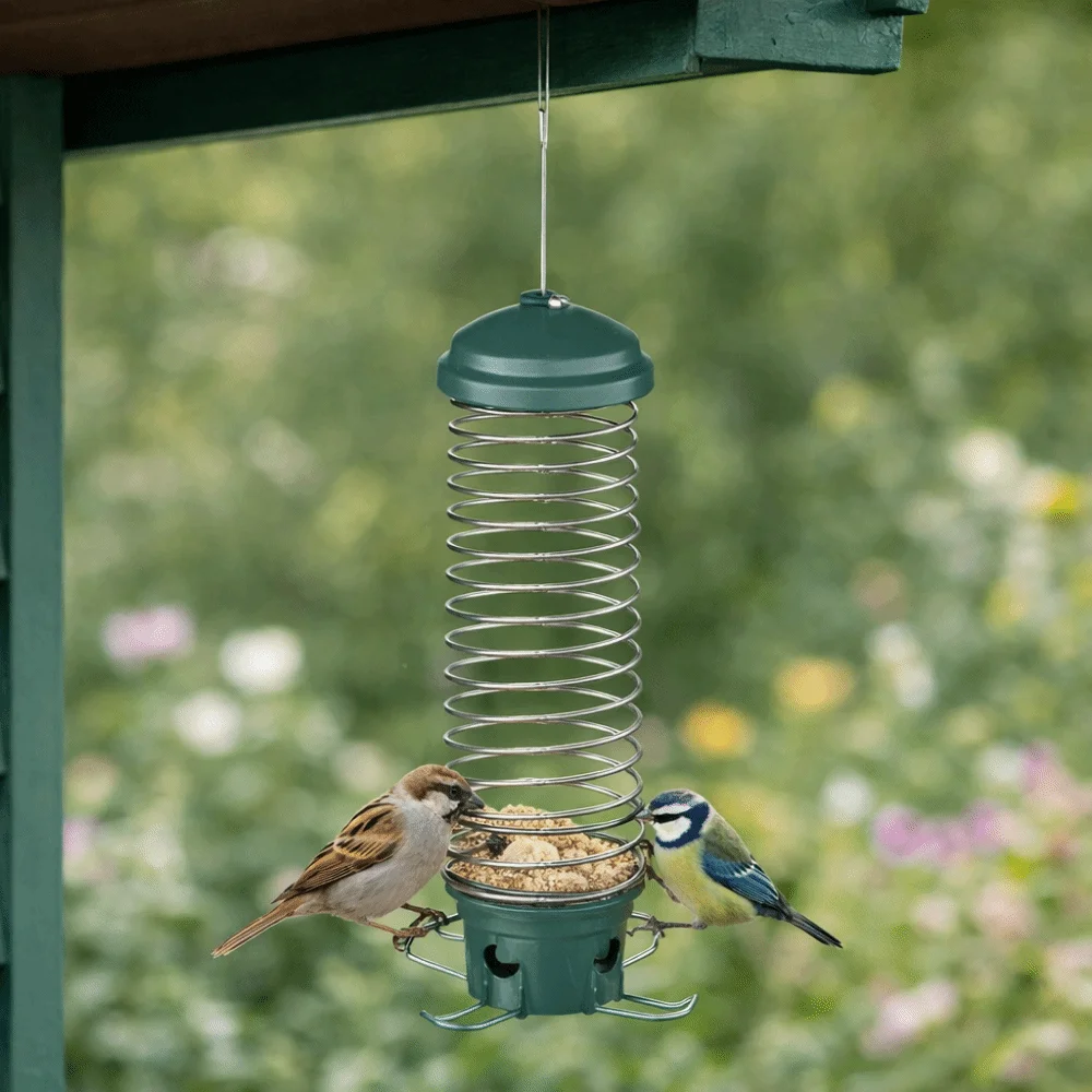 

Squirrel Proof Spiral Coil Bird Feeder Bite Resistant Metal Wild Bird Feeder Heavy Duty Hanging Hummingbird Feeder