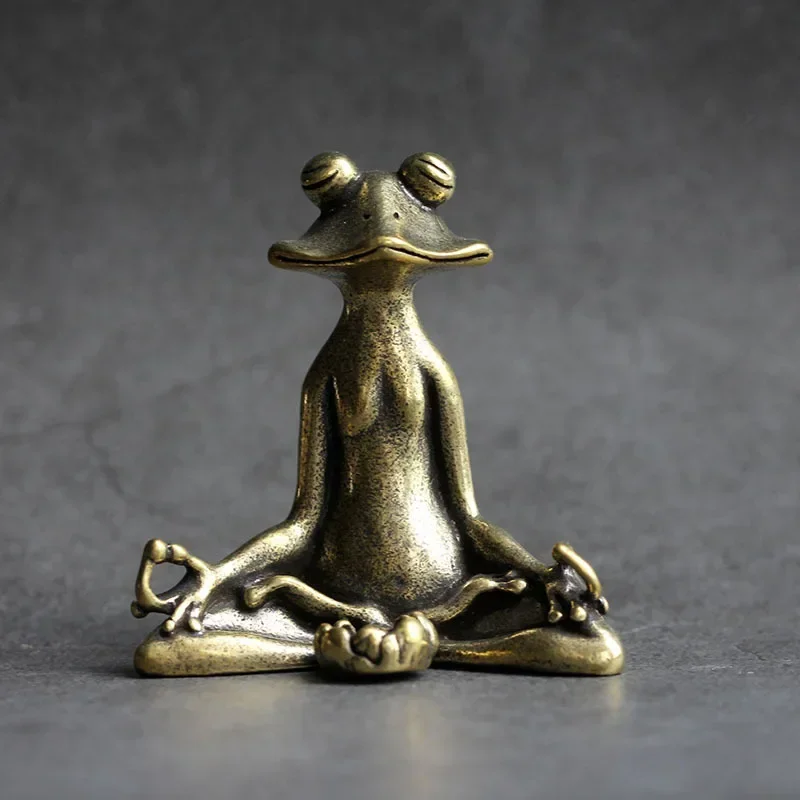 Vintage Brass Meditation Zen Buddhist Frog Statue Trinket Copper Animal Sculpture Incense Burner Home Desk Decoration Tea Pet image 3