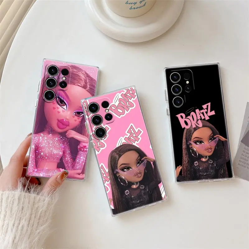 Bratz الكرتون فتاة الموضة قضية الهاتف لسامسونج غالاكسي S24FE S25 S23 S21 الترا S20 S24 FE S22 زائد A35 A55 5G حافظة غطاء شفاف #1