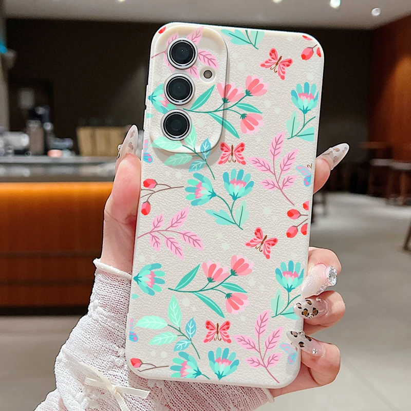 Flowers Leaves Print Case For Samsung Galaxy A55 A54 A53 A52 A16 A15 A14 A35 A34 A25 5G S20 FE S21 S22 S23 S24 Ultra Soft Cover