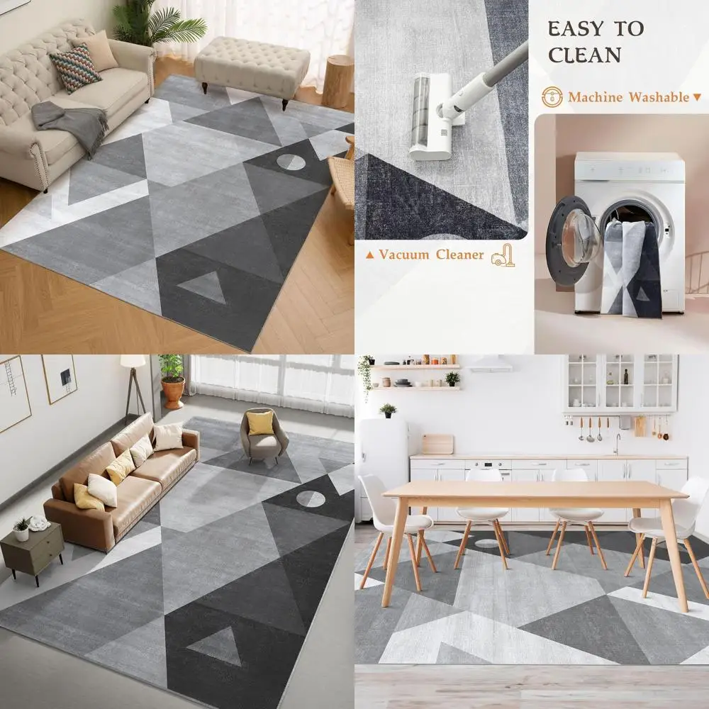 

Contemporary Geometric 5x7 Area Rug - Soft, Non-Slip, Machine Washable for Living Spaces in Grey