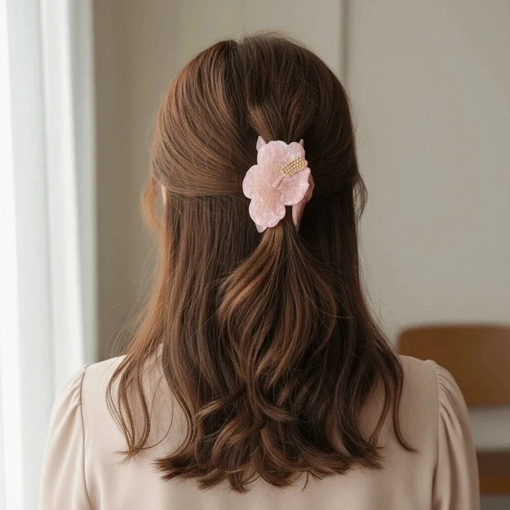 

Waterproof Peach Blossom Shark Clip Japanese Style Headwear Acetic Acid Hair Claw Alloy Beads Sweet Flower Hairgrips Girls