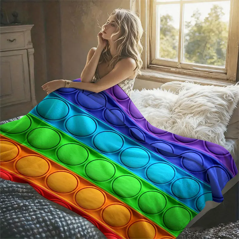 Rainbow Pop Bubbles Flannel Blanket Warm Soft Halloween Christmas Decorative Couch Warm Cozy All-Season Gift