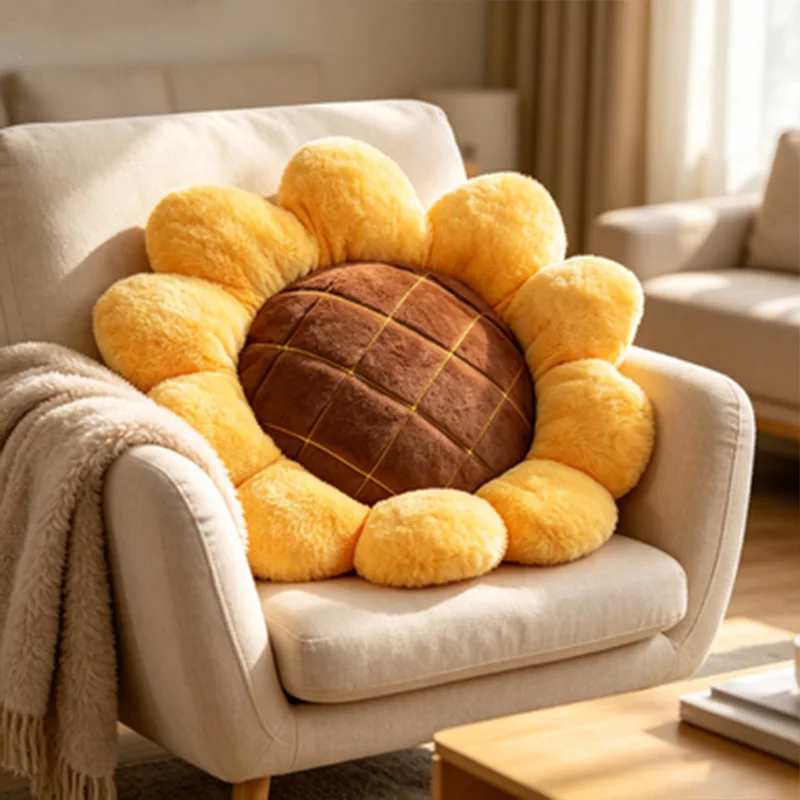 40cm Sunflower Plush Pillow Soft Flower Seat Cushion Cute Stuffed Sunflower Toy Sofa Chair Floor Cushion Home Bedroom Decor Gift