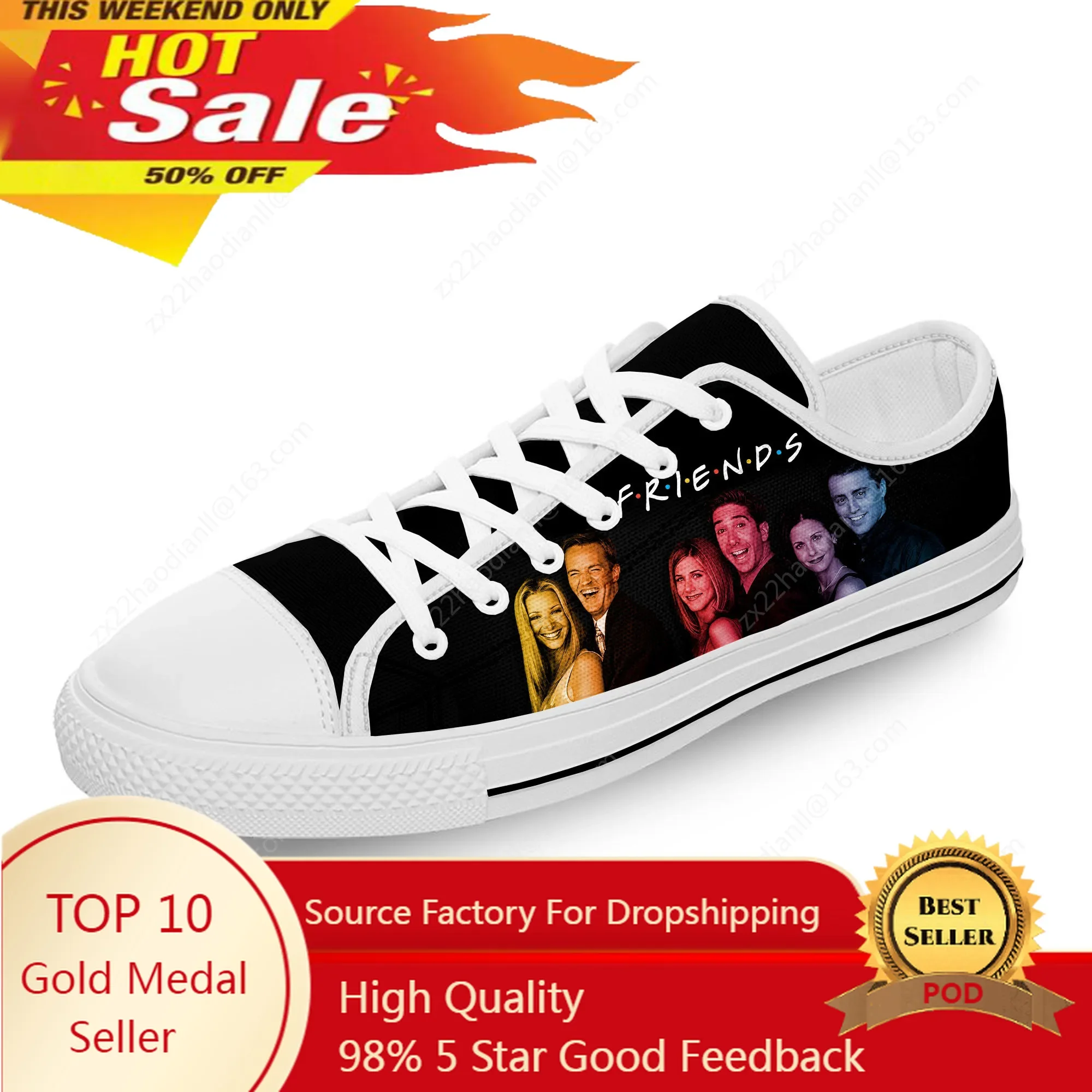 

Friends TV Show Anime Cartoon White Cloth 3D Print Low Top Canvas Fashion Shoes Men Women Lightweight Breathable Sneakers