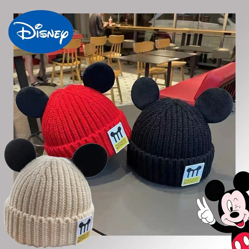 Disney Mickey Children Knitted Hat Cute Cartoon Winter Warm Soft Boy Girl Hats Beanie Solid Color Infant Toddler Cap Kids Caps