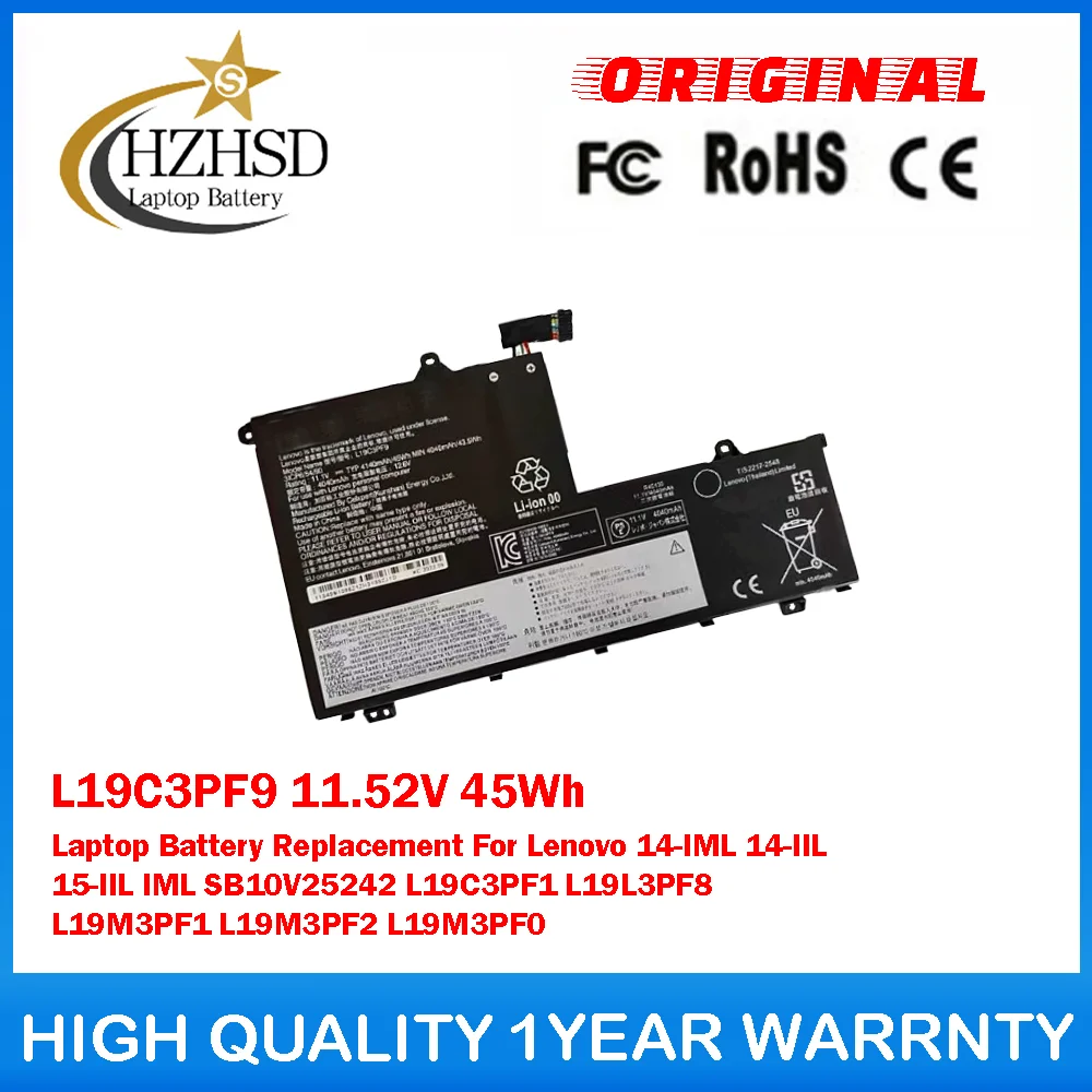 

L19C3PF9 11,52 В 45 Втч Замена аккумулятора для ноутбука Lenovo 14-IML 14-IIL 15-IIL IML SB10V25242 L19C3PF1 L19L3PF8 L19M3PF1