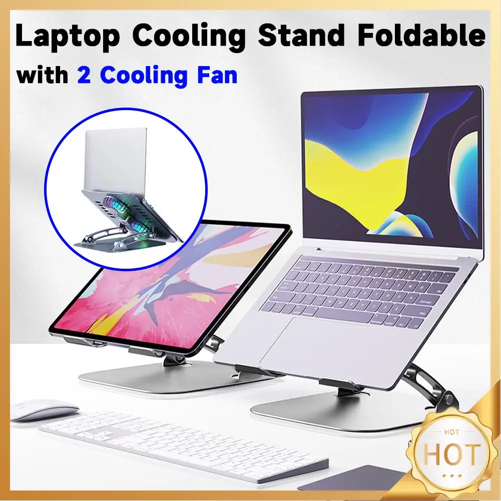 Foldable Desktop Laptop Cooling Stand Adjustable with 2 Cooling Fan Notebook Metal Holder for Tablet Laptop Up To 15.6 Inch