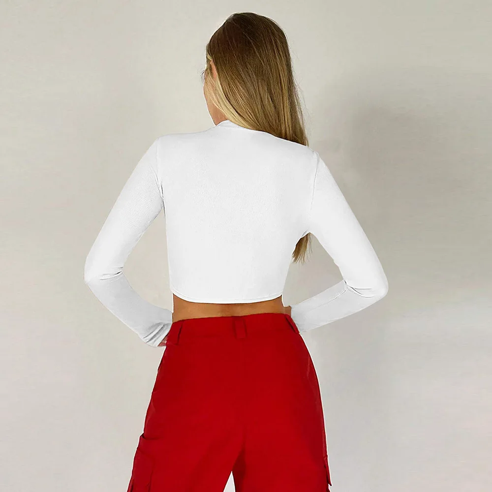 New Autumn Winter Women Irregular Round Neck Crop Top Sexy Long Sleeve T Shirt Fashion Streetwear