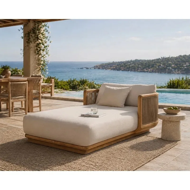 Modern Solid Teak Outdoor Daybed with Handwoven Rope Panels and Cushions Solid Wood Daybed Outdoor Furniture Шезлонг Складной